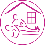 disegno icona che mostra un uomo steso sul lettino mentre il fisioterapista esegue la terapia domiciliare